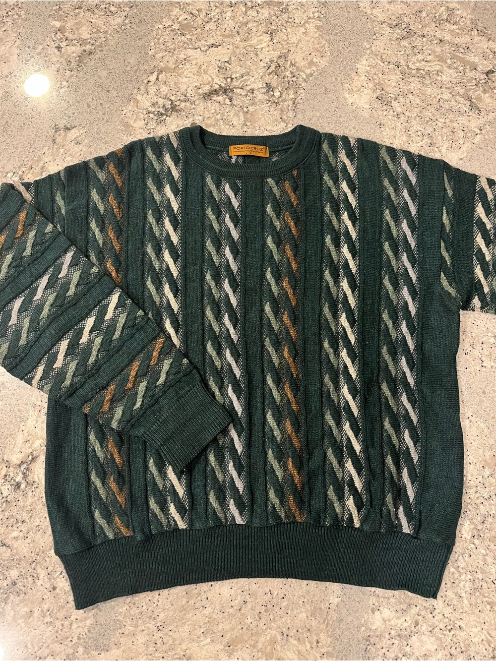 Men’s Vintage 90s 3D Textured Green Knit Sweater